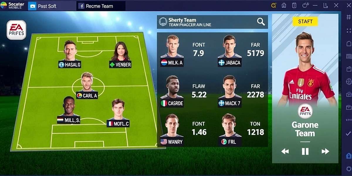 FIFA Mobile team management screen showing player lineup and formation